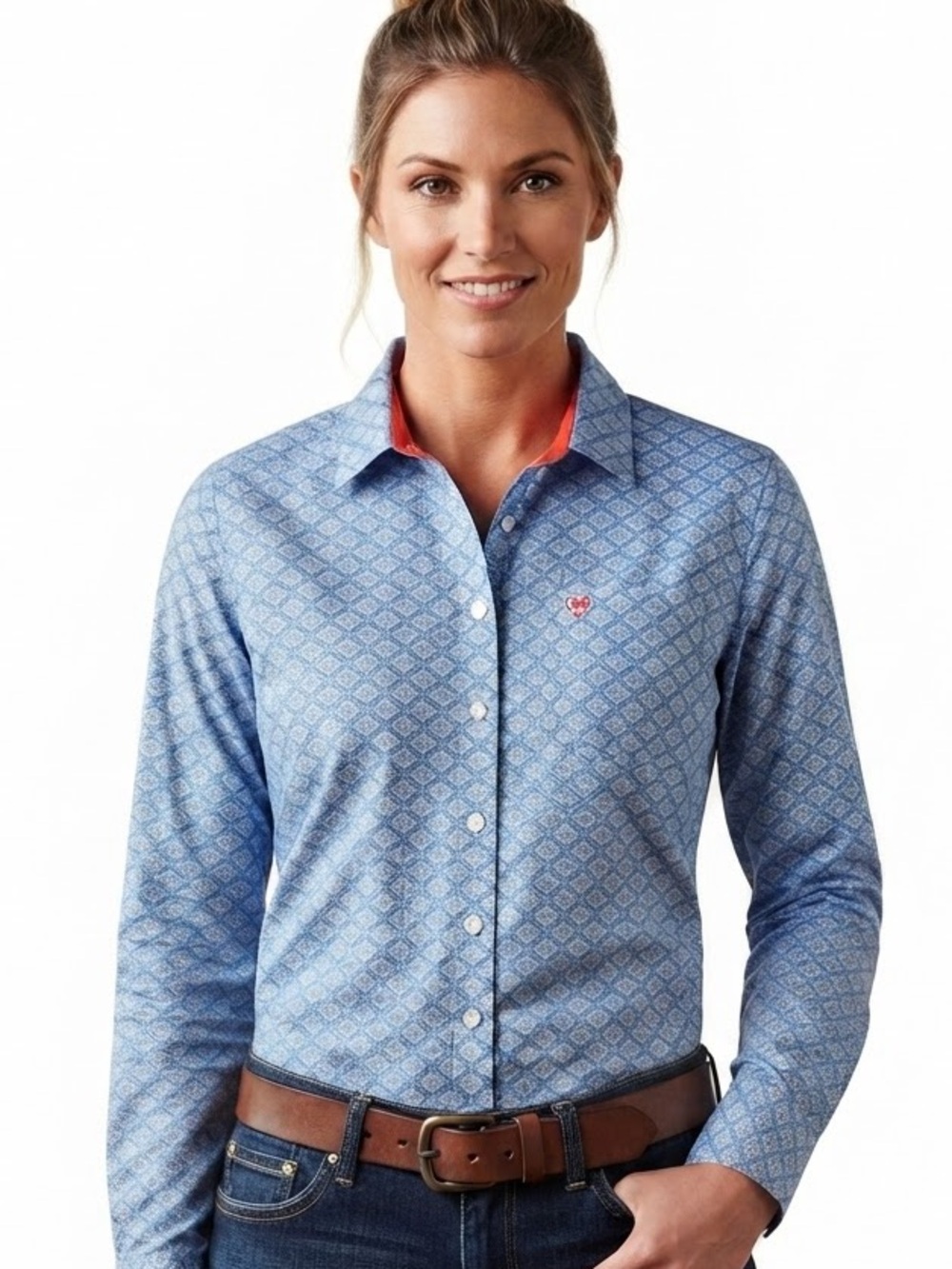 Ariat Real Quality Goods Women's 1X Blue Geometric Long Sleeve Button Down Shirt